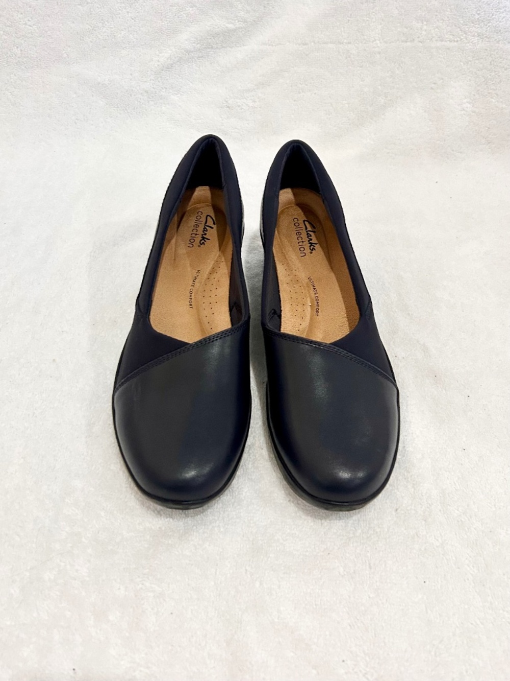 Clarks Slip on flats Loafers Wedge sole navy blue work office shoes Sz. 10